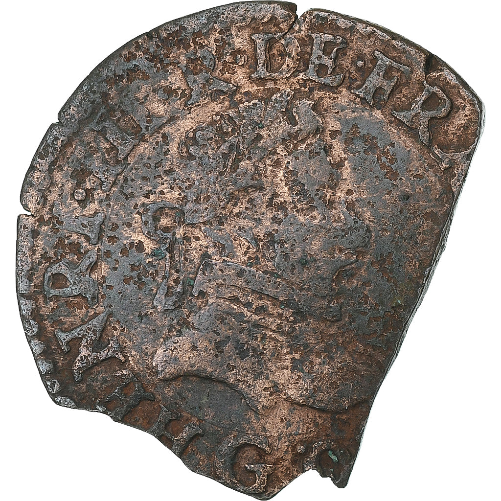 France, Henri III, Double Tournois, 158[?], Poitiers, flan coupé, Cuivre, TB