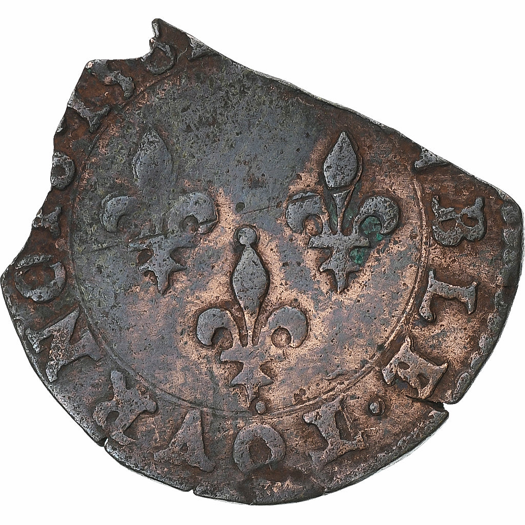 France, Henri III, Double Tournois, 158[?], Poitiers, flan coupé, Cuivre, TB