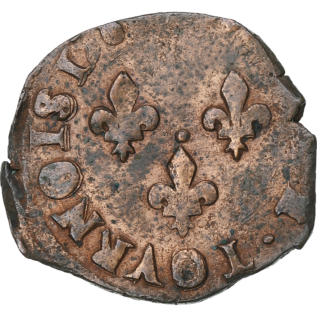 France, Henri III, Double Tournois, 158[?], Tours, Cuivre, TB+, Gadoury:455