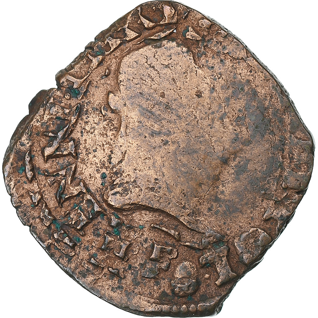 Francia, Henri III, Double Tournois, 1586, Angers, Cobre, BC+, Gadoury:455
