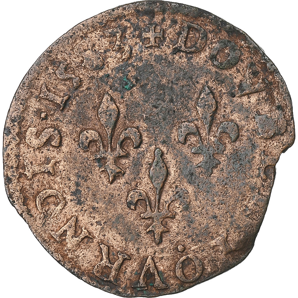 France, Henri III, Double Tournois, 1583, Poitiers, Cuivre, TTB, Gadoury:455