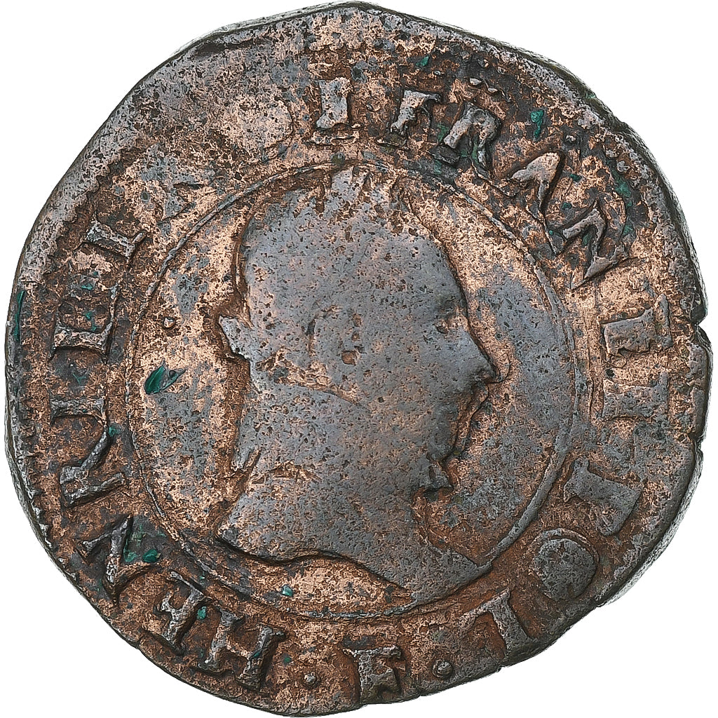 Francja, Henri III, Double Tournois, 1584, Tours, Miedź, VF(20-25), Gadoury:455