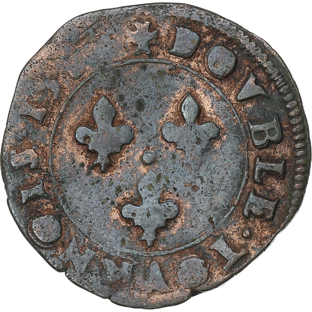 Francja, Henri III, Double Tournois, 1584, Tours, Miedź, VF(20-25), Gadoury:455