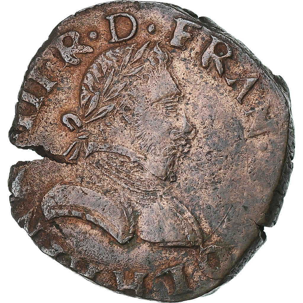 Francja, Henri III, Double Tournois, 1584, La Rochelle, Miedź, EF(40-45)