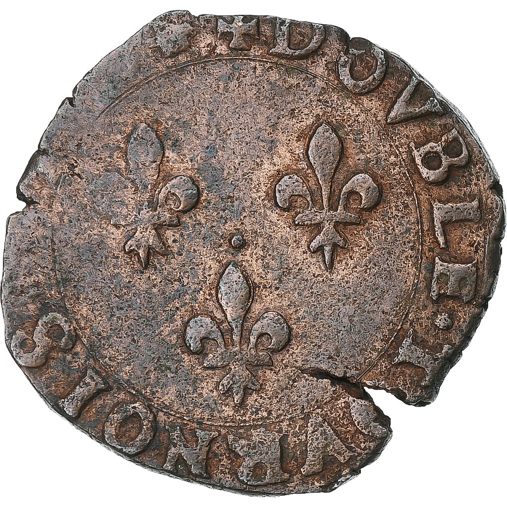 Francja, Henri III, Double Tournois, 1584, La Rochelle, Miedź, EF(40-45)