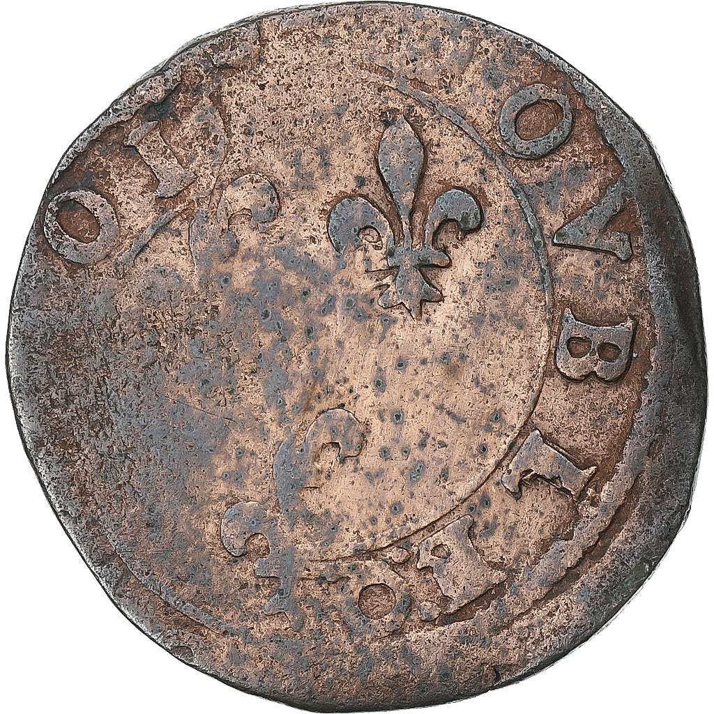 France, Henri III, Double Tournois, Bourges, Cuivre, TB, Gadoury:455