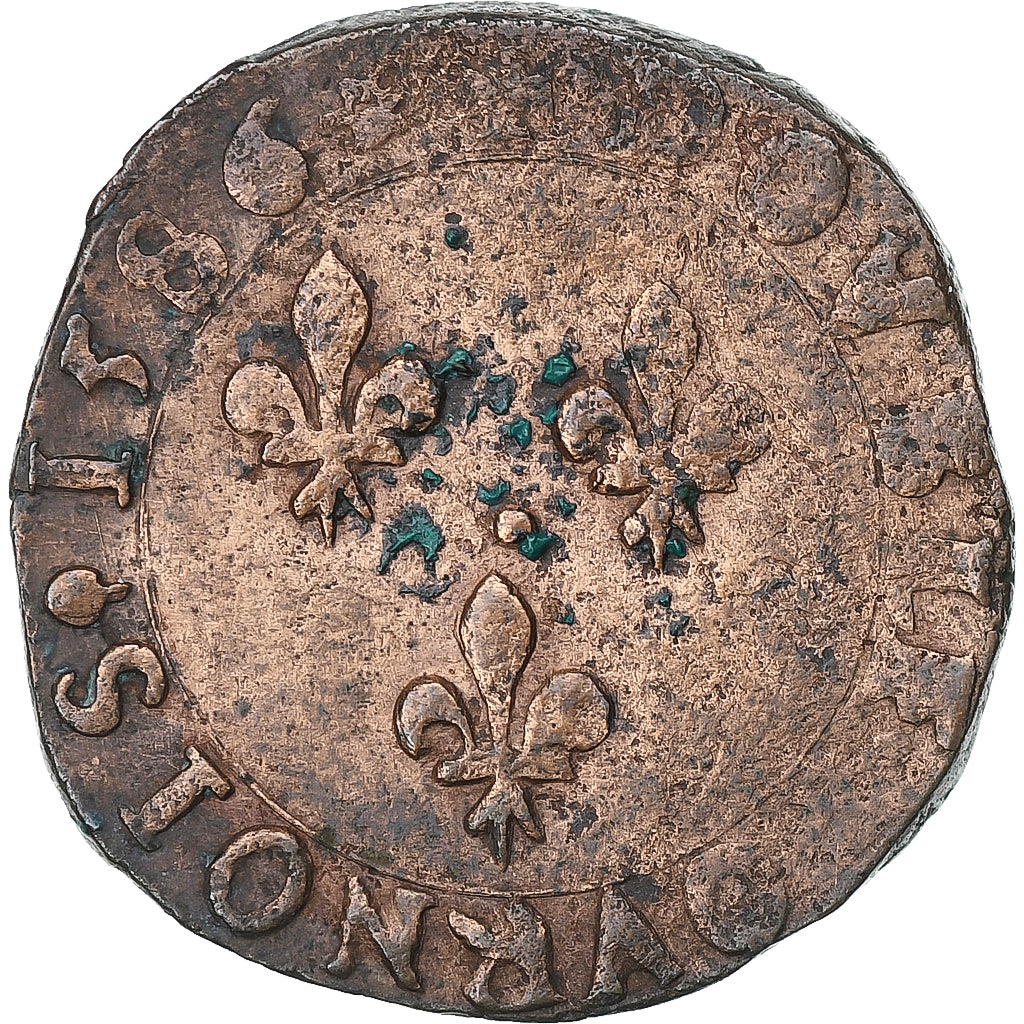 Frankrijk, Henri III, Double Tournois, 1586, La Rochelle, Koper, ZF, Gadoury:455