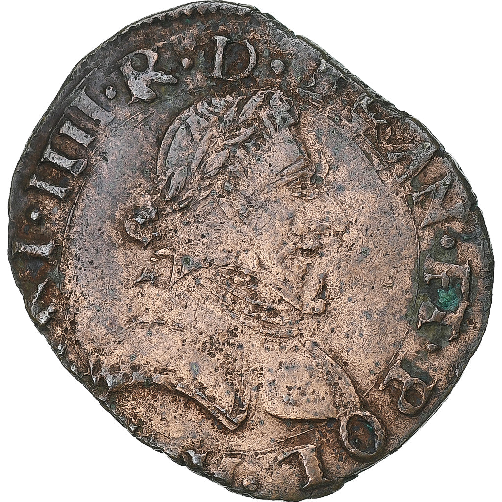 France, Henri III, Double Tournois, 1586, La Rochelle, Cuivre, TTB, Gadoury:455