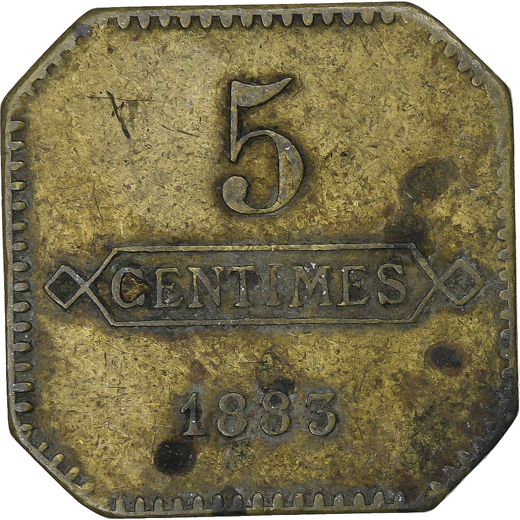 Frankrijk, Hôtel Economat, Aciéries de Longwy, 5 Centimes, 1883, FR+, Tin