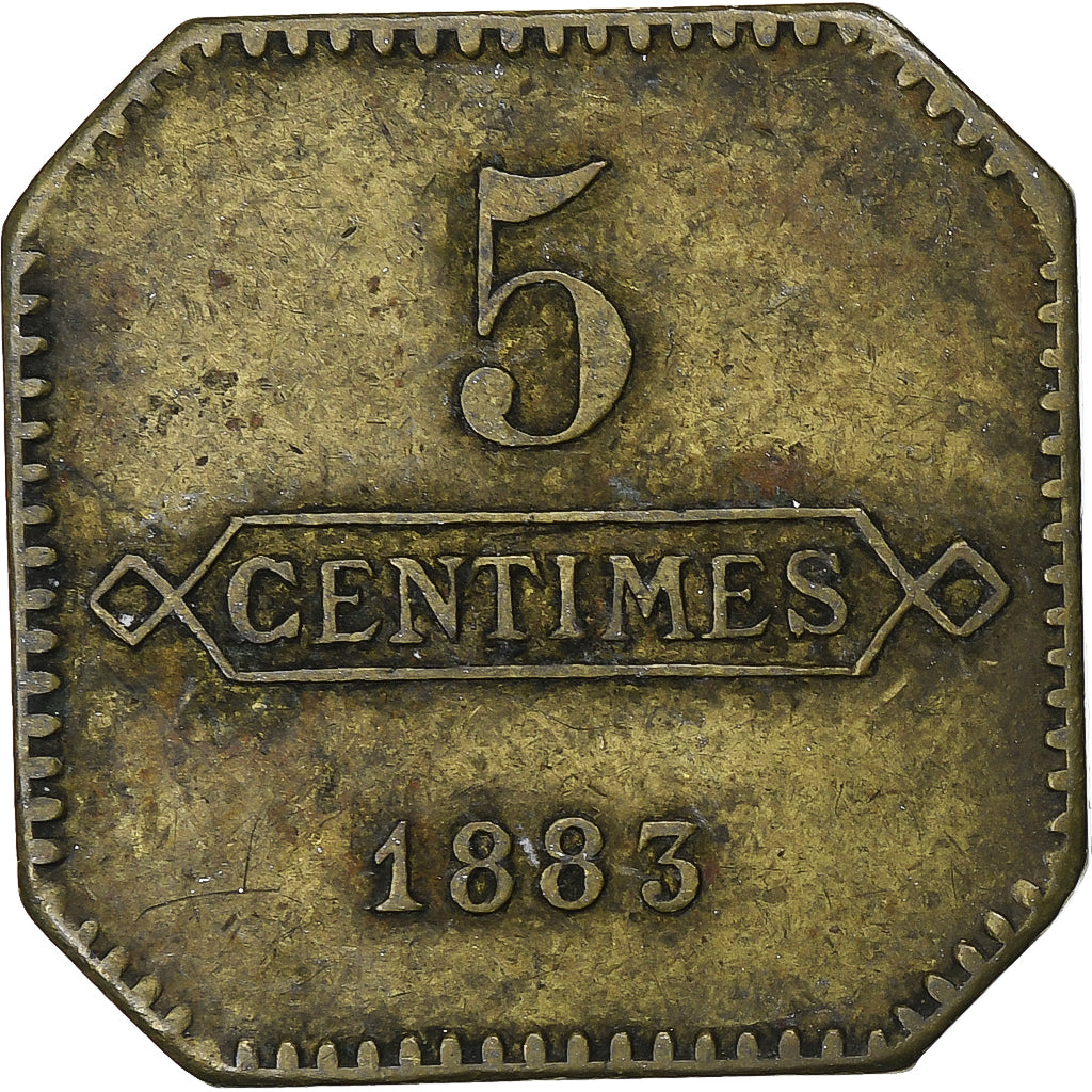 Francia, Hôtel Economat, Aciéries de Longwy, 5 Centimes, 1883, MBC, Latón