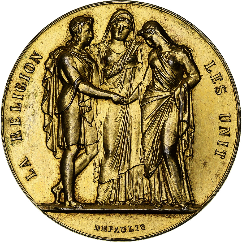 France, Medal, Mariage, La Religion les Unit, 1902, MS(60-62), Gold plated