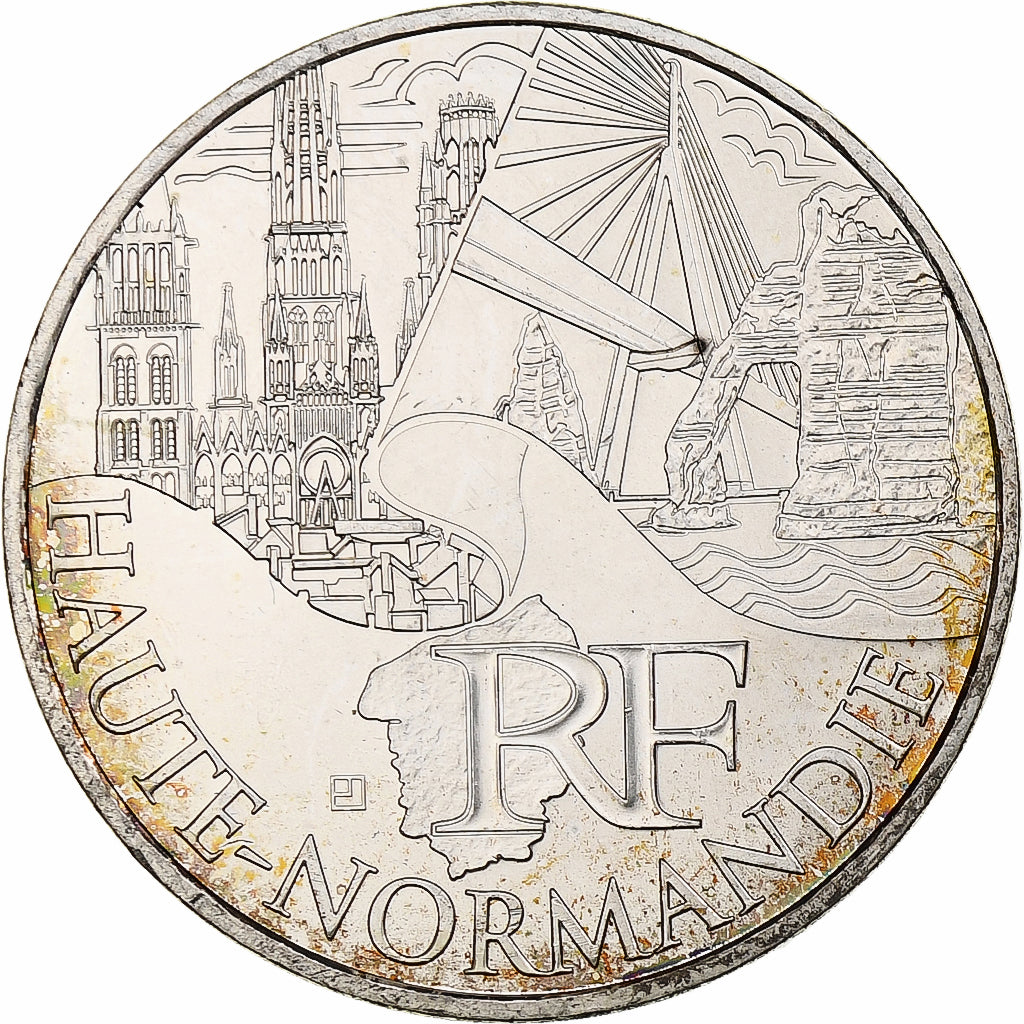 Francja, 10 Euro, Haute-Normandie, 2011, Monnaie de Paris, MS(63), Srebro