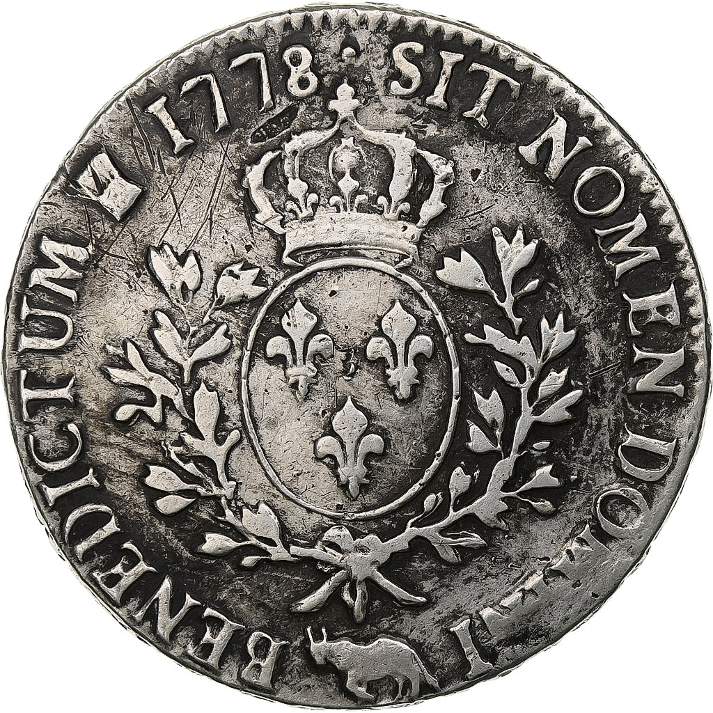 France, Louis XVI, Écu de Béarn aux branches d'olivier, 1778, Pau, Argent