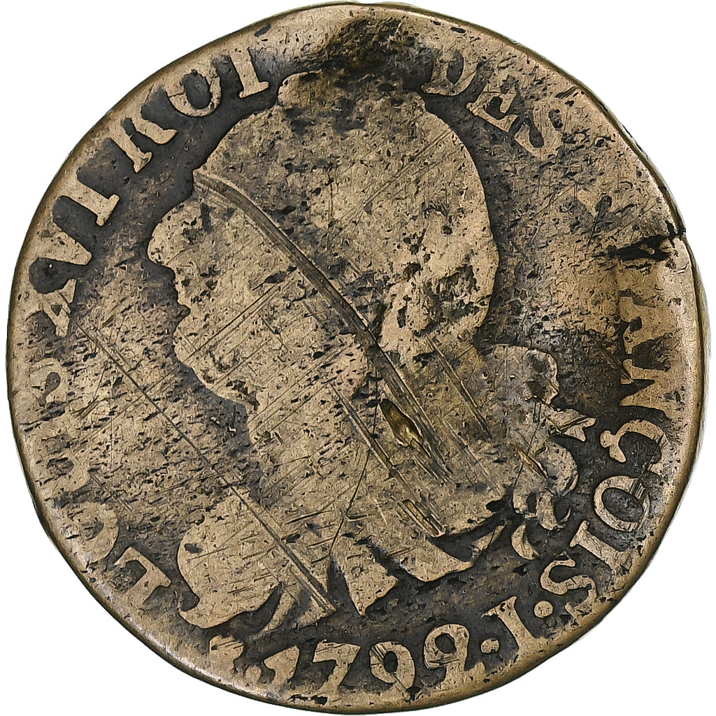Francia, Louis XVI, 6 Deniers, 1792, Limoges, Cobre, BC, KM:610