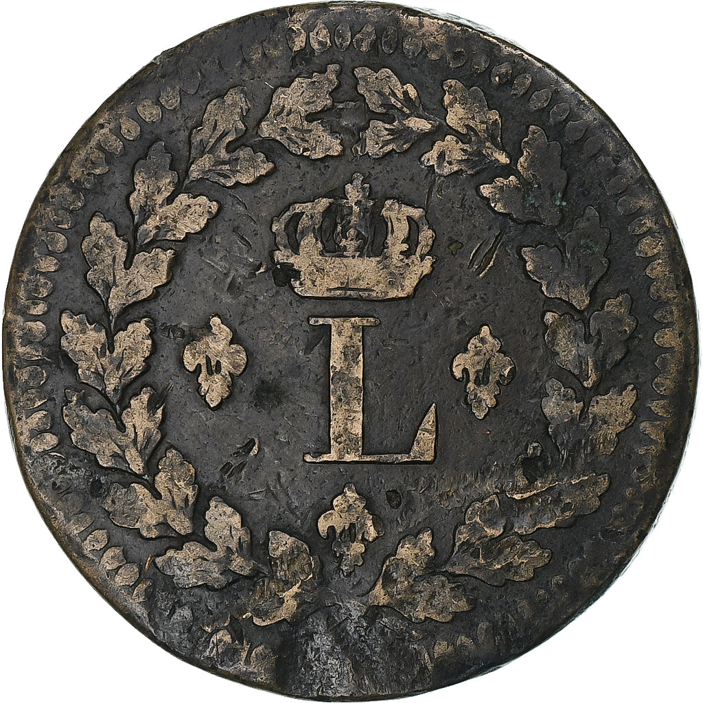 France, Louis XVIII, Décime., 1814., Strasbourg, Cuivre, TB, Gadoury:196a