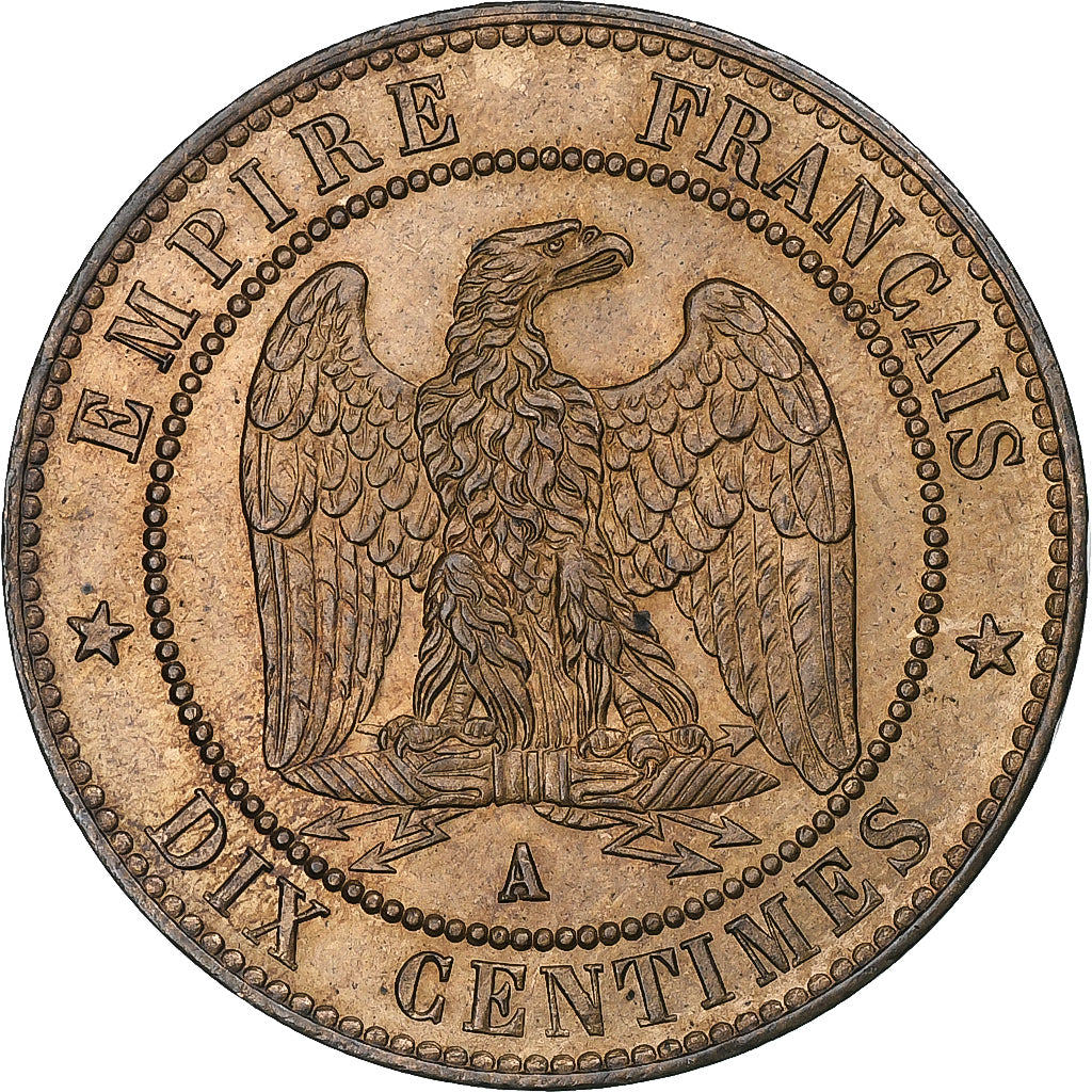 France, Napoleon III, 10 Centimes, 1863, Paris, Bronze, MS(60-62), Gadoury:253