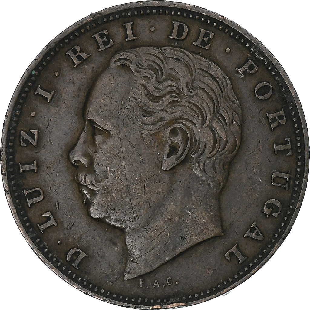 Portugal, Luiz I, 10 Reis, 1883, Lisbon, Bronce, MBC, KM:526