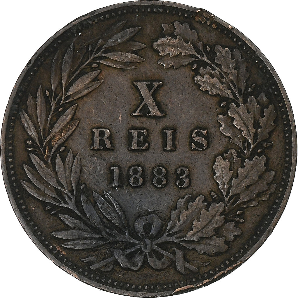 Portugal, Luiz I, 10 Reis, 1883, Lisbon, Bronce, MBC, KM:526