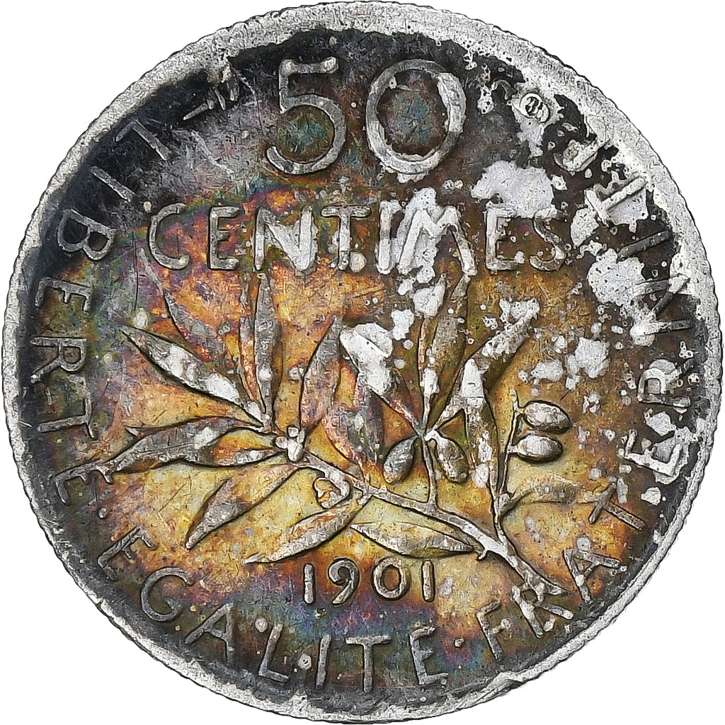 França, 50 Centimes, Semeuse, 1901, Paris, Prata, VF(30-35), Gadoury:420