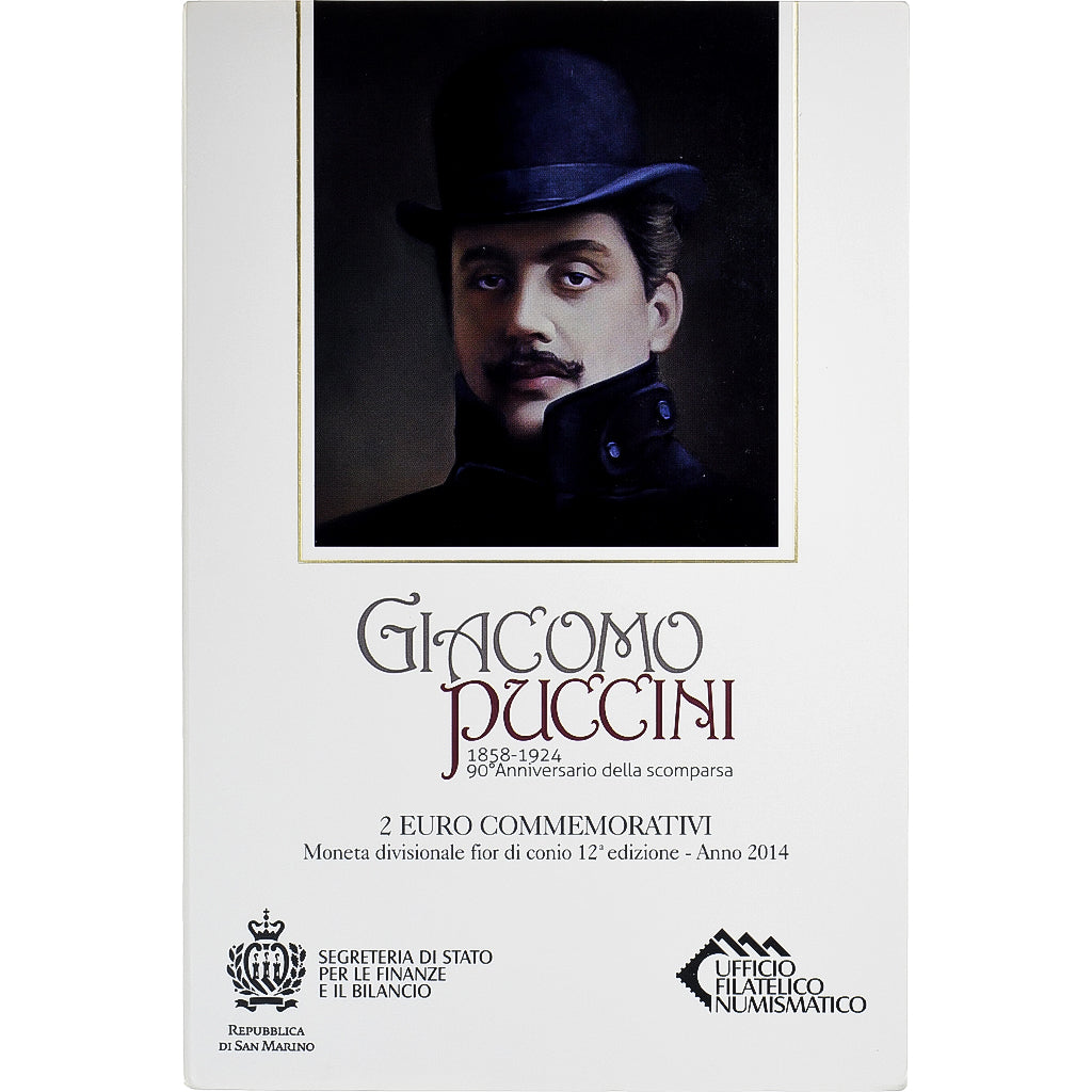 San Marino, 2 Euro, Giacomo Puccini, 2014, Rome, FDC, MS(65-70), Bi-Metallic