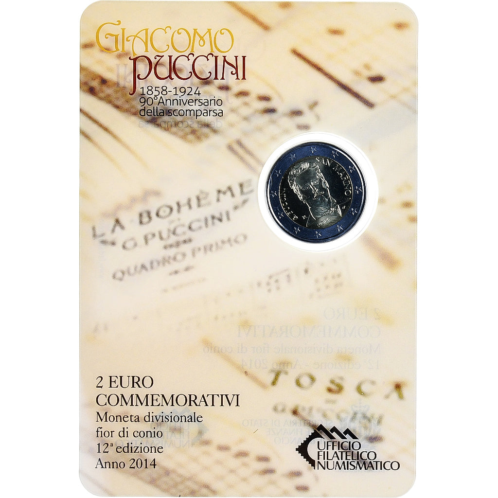 San Marino, 2 Euro, Giacomo Puccini, 2014, Rome, FDC, MS(65-70), Bi-Metallic