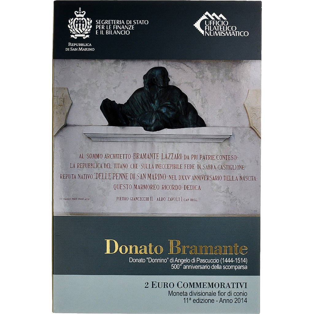 San Marino, 2 Euro, Donato Bramante, 2014, Rome, FDC, MS(65-70), Bi-Metallic