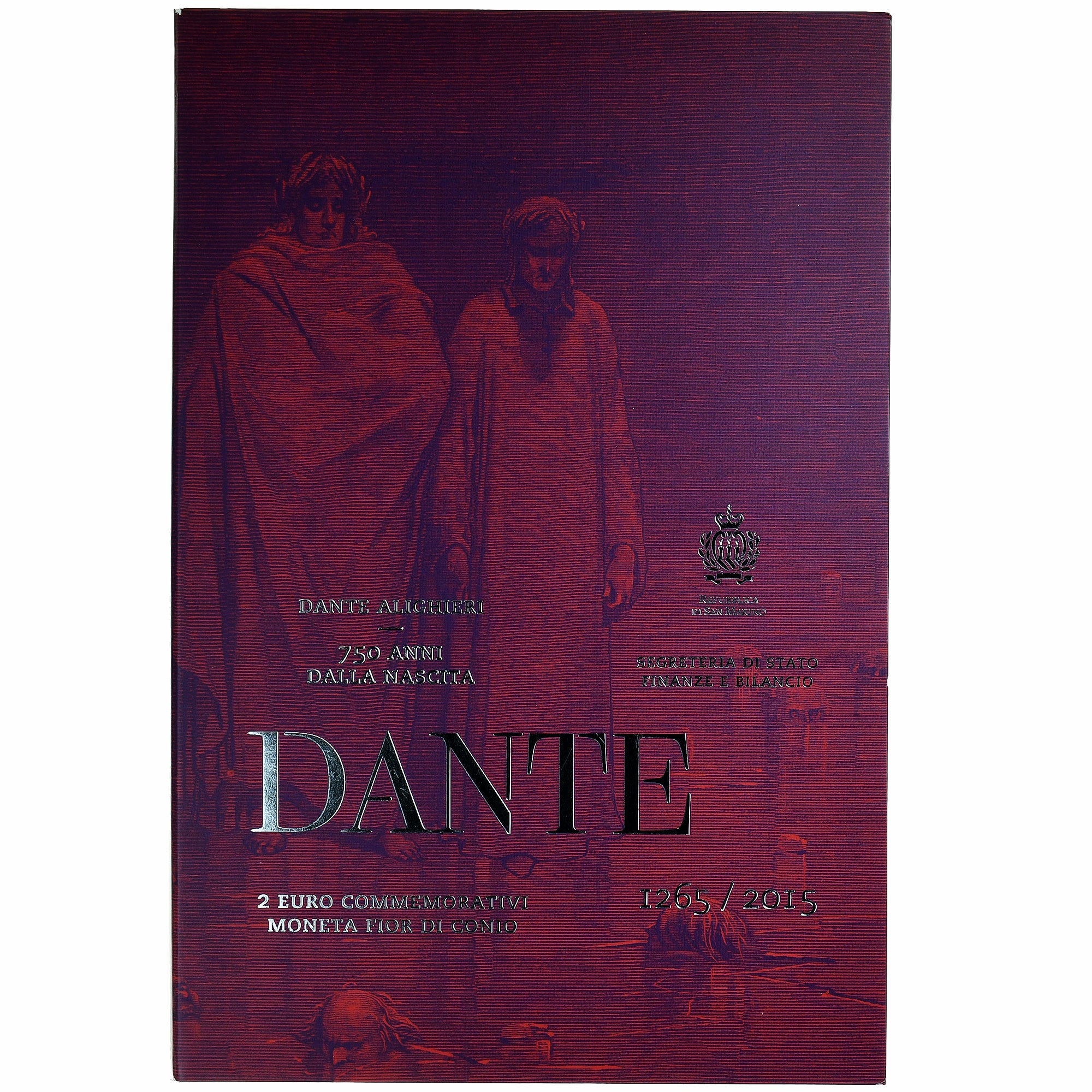 San Marino, 2 Euro, Dante Alighieri, FDC, 2015, Rome, Bi-Metallic, MS(65-70)