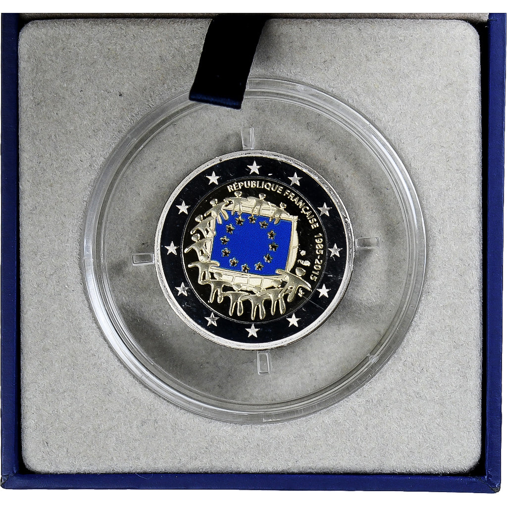 Francja, 2 Euro, Drapeau européen, 2015, Monnaie de Paris, Proof, Colourized