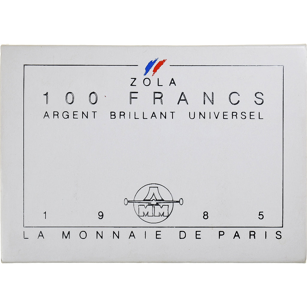 France, 100 Francs, Émile Zola Germinal, 1985, Monnaie de Paris, BU, Argent