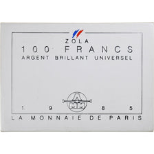 France, 100 Francs, Émile Zola Germinal, 1985, Monnaie de Paris, BU, Argent
