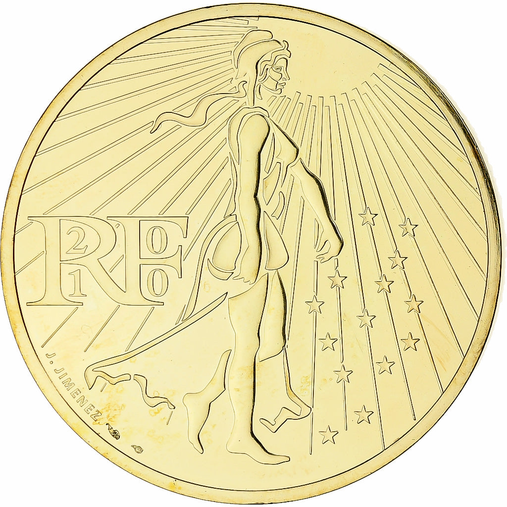 França, Semeuse, 50 Euro, 2010, Monnaie de Paris, MS(65-70), Gold plated