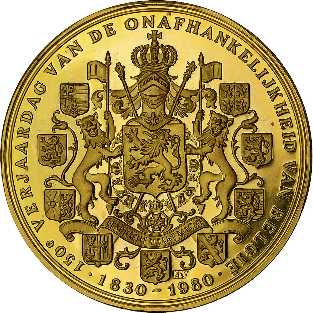 Belgium, Medal, 150th anniversary of independence, 1980, Proof, MS(64), Gold