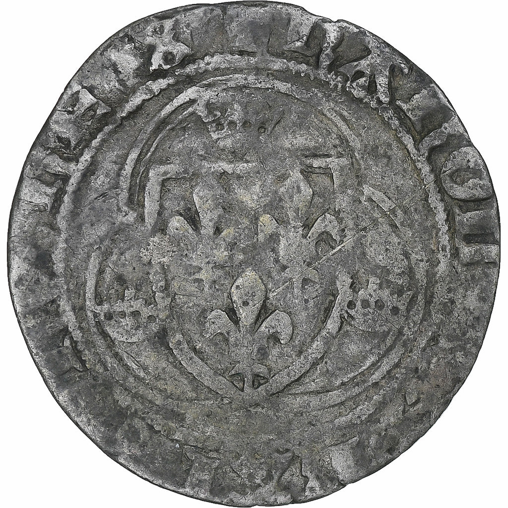 France, Charles VII, Blanc à la couronne, Romans, Silver, VF(30-35)