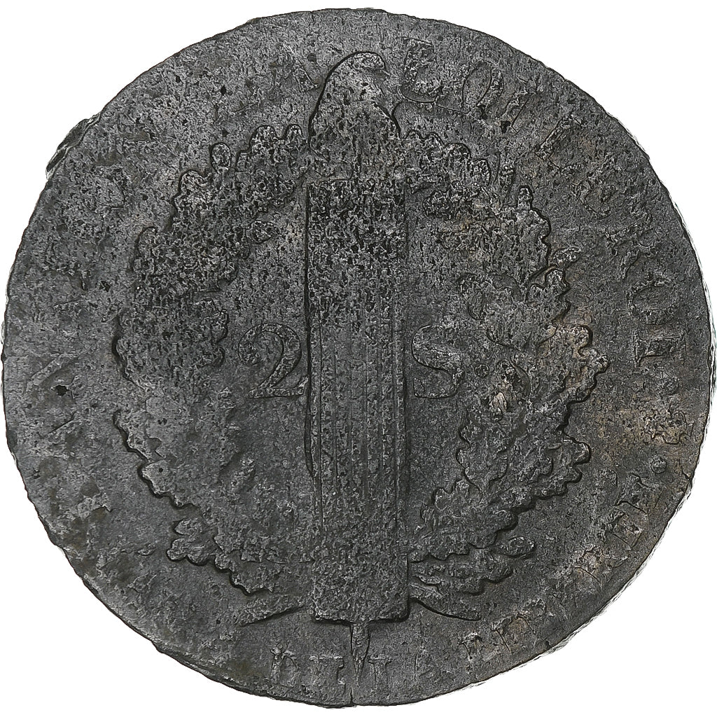 França, Louis XVI, 2 sols François, 1792 / AN 4, Paris, Métal de cloche