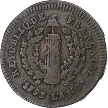 France, 2 Sols, Siège de Mayence, 1793, Mayence, Bronze, VF(30-35), Gadoury:66