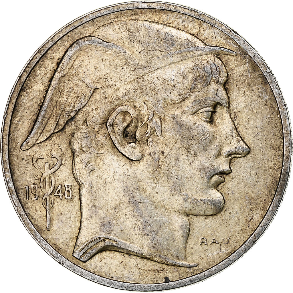 Belgium, Régence Prince Charles, 50 Francs, Mercure, 1948, Brussels, Silver