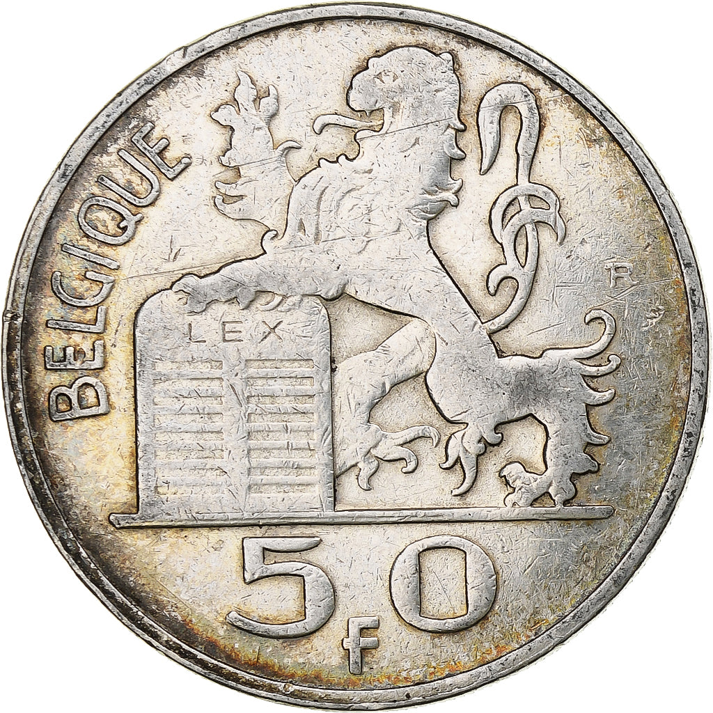 Belgium, Régence Prince Charles, 50 Francs, Mercure, 1948, Brussels, Silver