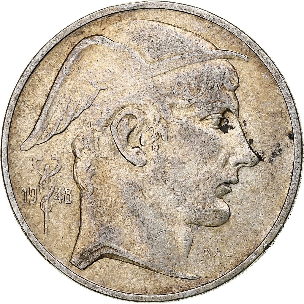 Belgium, Régence Prince Charles, 50 Frank, Mercure, 1948, Brussels, Silver
