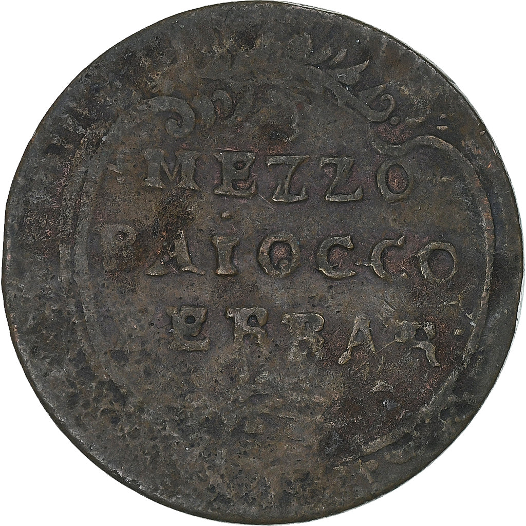 Italia, Benedict XIV, 1/2 Baiocco, 1744-1751, Ferrara, Rame, MB, KM:137