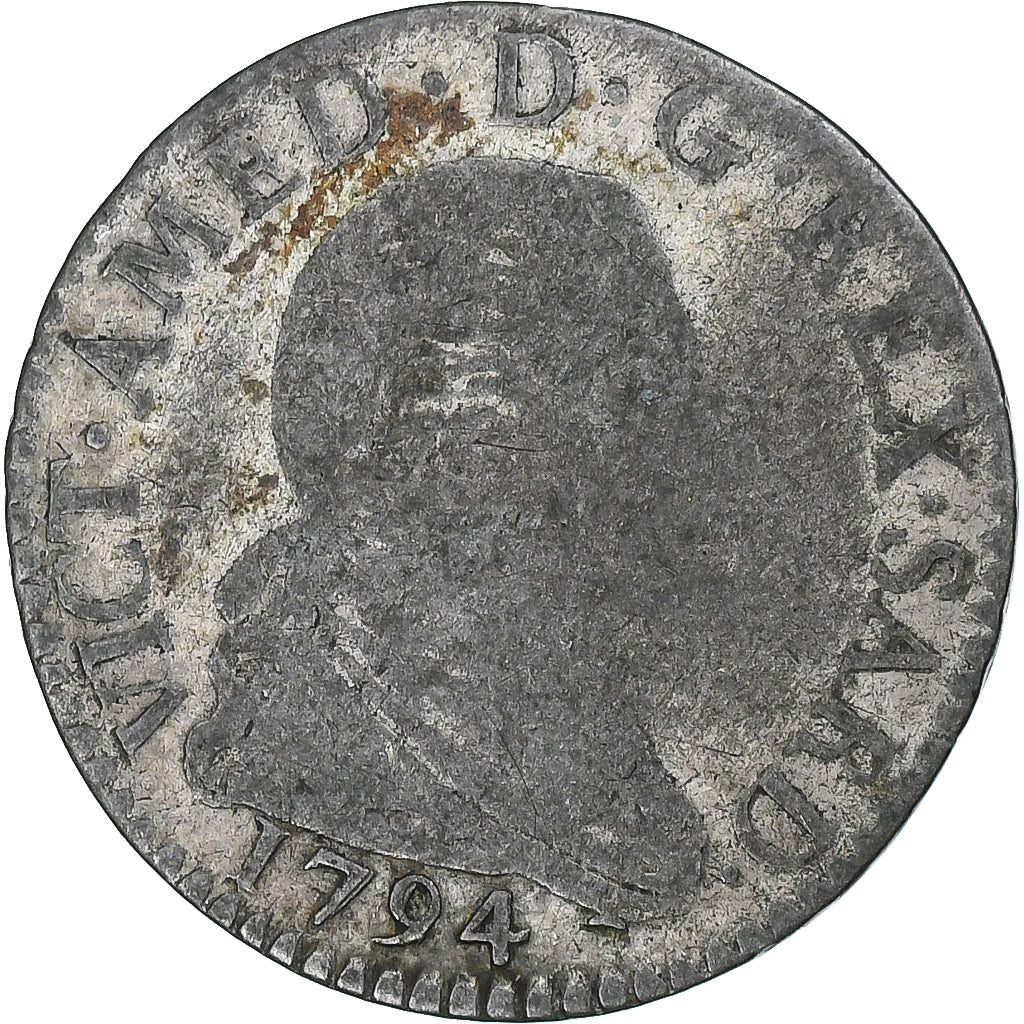 Itália, Duché de Savoie, Vittorio Amedeo III, 10 Soldi, 1794, Turin, Lingote