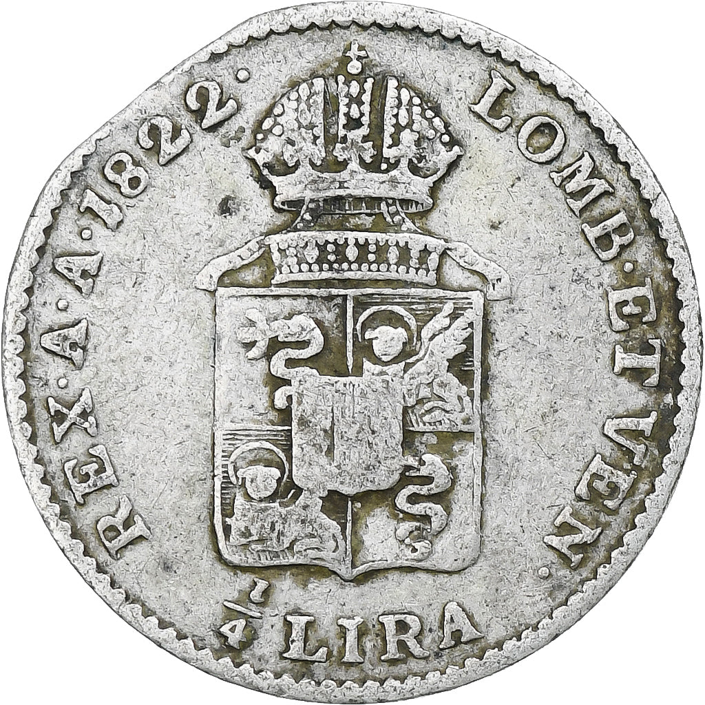 Kingdom of Lombardy-Venetia, Franz I, 1/4 Lira, 1822, Milan, Silver