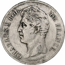 France, Charles X, 5 Francs, 1827, Paris, Argent, TB+, Gadoury:644, KM:728.1
