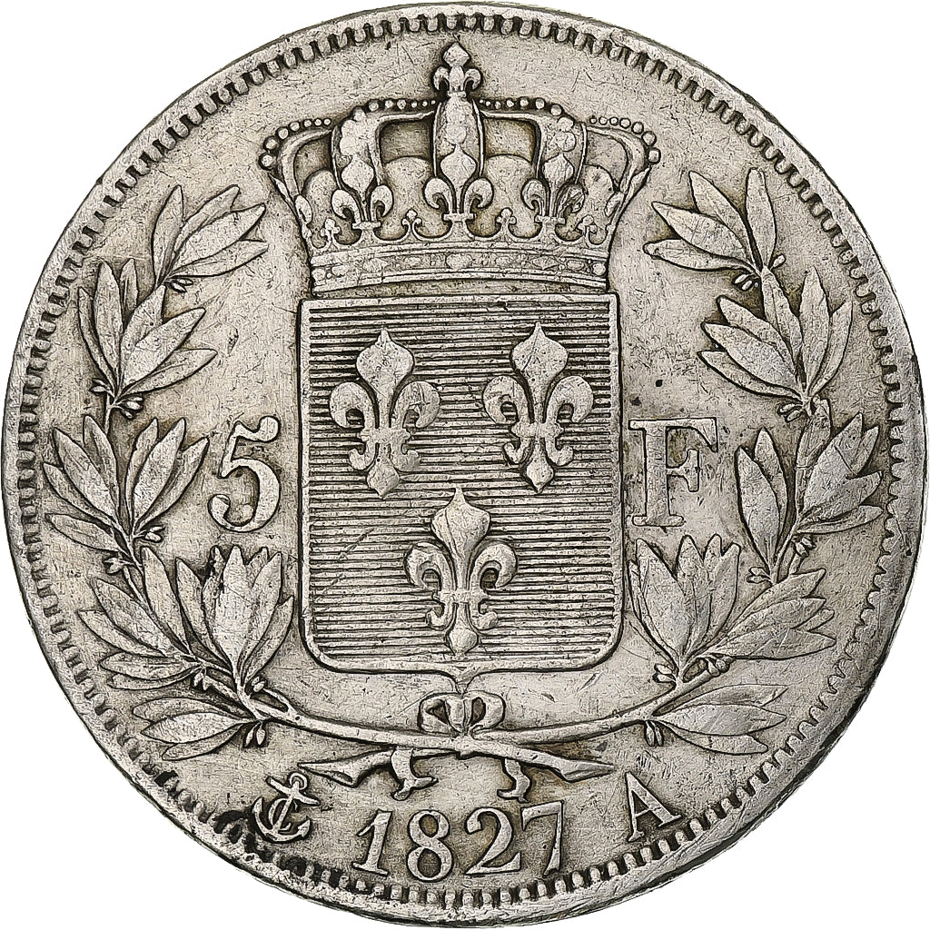 Francia, Charles X, 5 Francs, 1827, Paris, Argento, MB+, Gadoury:644, KM:728.1