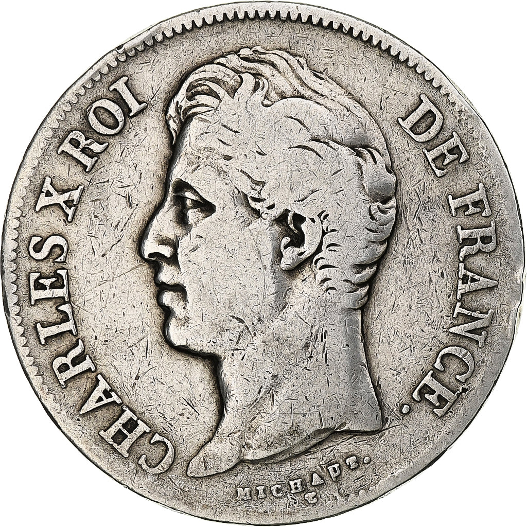 Francia, Charles X, 5 Francs, 1827, Bayonne, Argento, MB+, Gadoury:644, KM:728.8