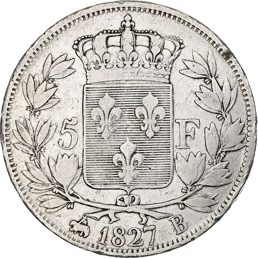 Francia, Louis-Philippe, 5 Francs, 1827, Rouen, Argento, MB+, Gadoury:644
