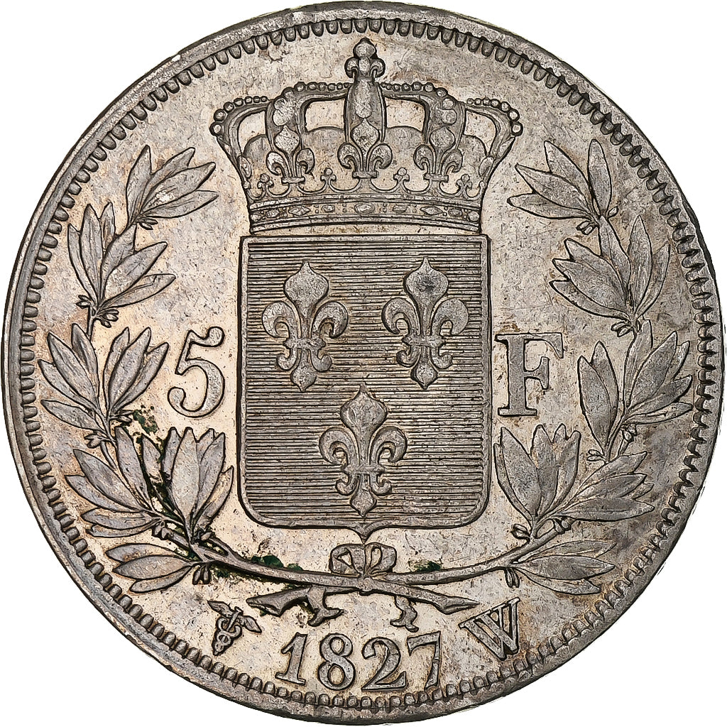 Francia, Charles X, 5 Francs, 1827, Lille, Argento, BB, Gadoury:644, KM:728.13