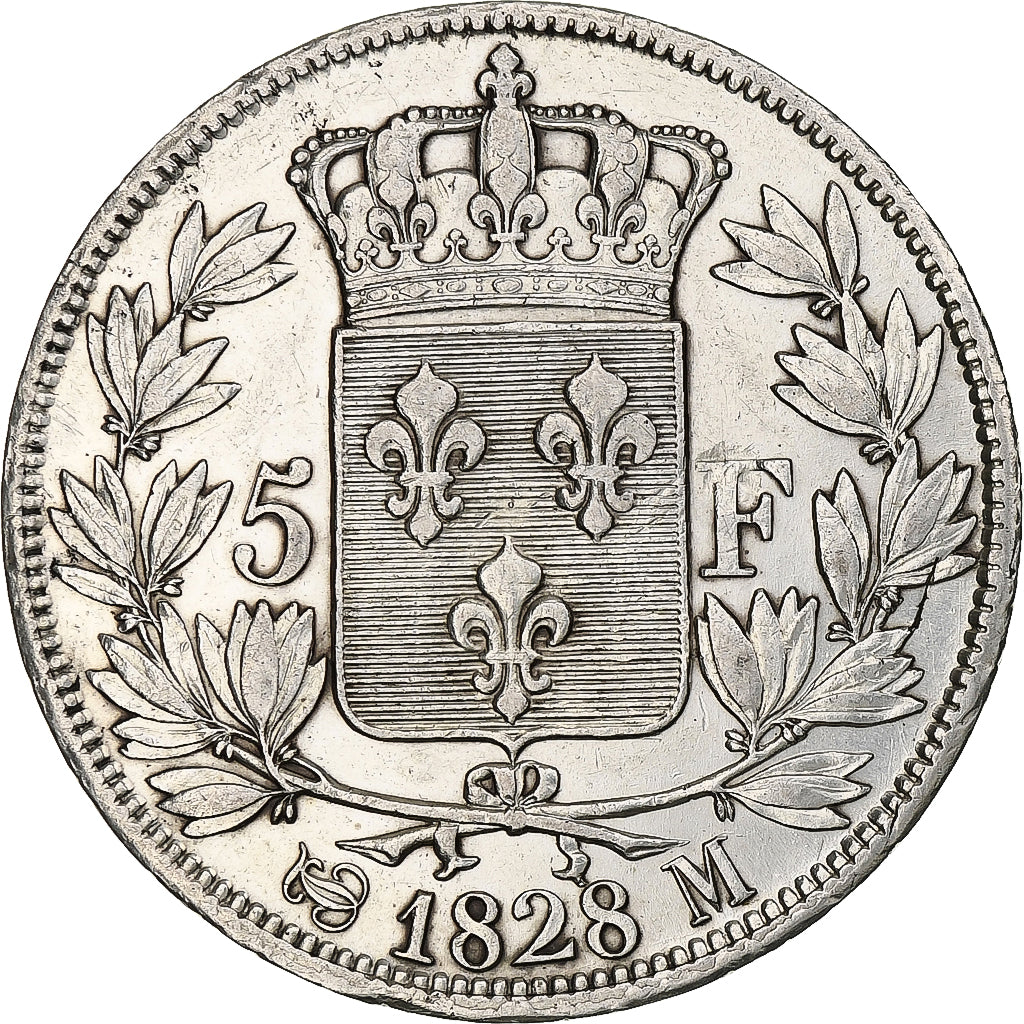 France, Charles X, 5 Francs, 1828, Toulouse, Silver, EF(40-45), Gadoury:644