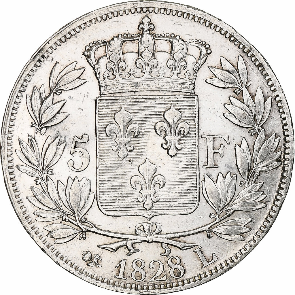 Francia, Charles X, 5 Francs, 1828, Bayonne, Plata, MBC, Gadoury:644, KM:728.8