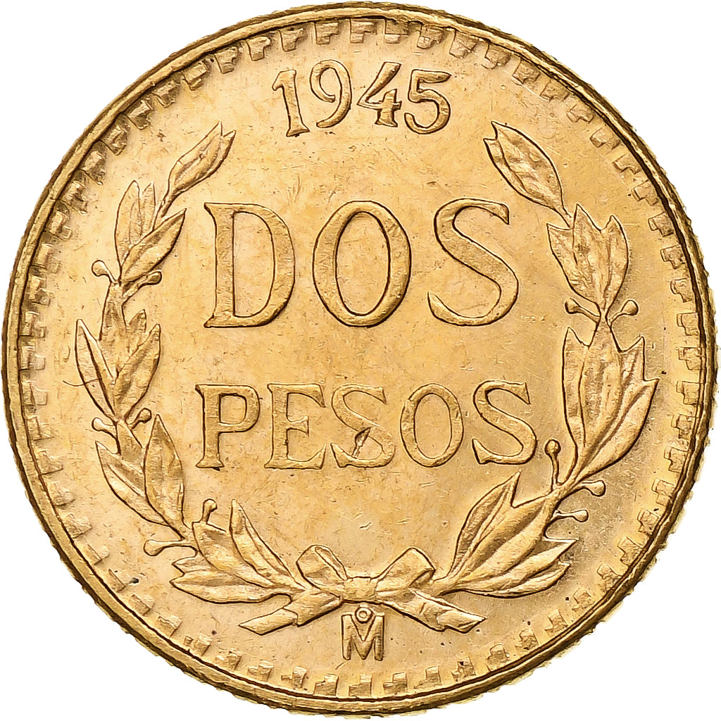 Mexico, 2 Pesos, 1945, Mexico, Gold, MS(63), KM:461