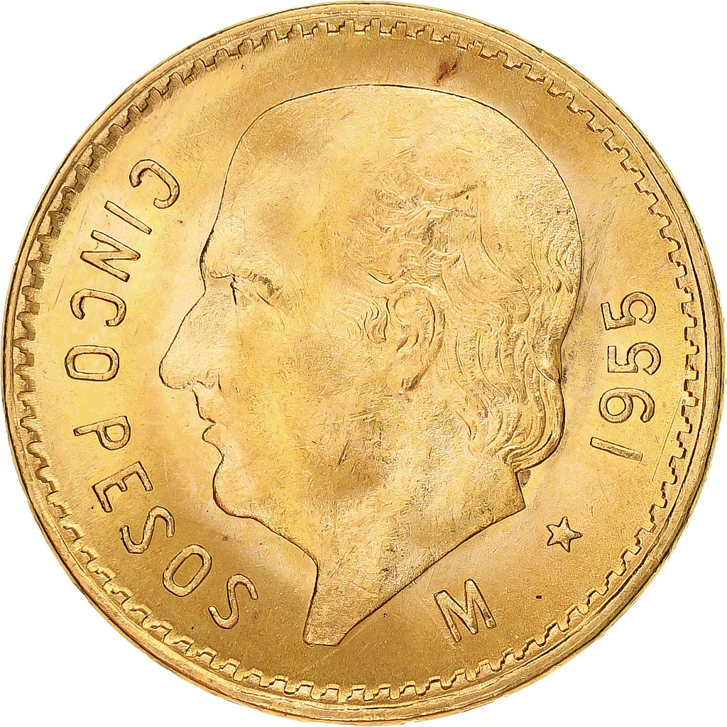 Mexico, 5 Pesos, 1955, Mexico, Restrike, Gold, MS(63), KM:464